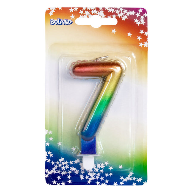 Regenbogen-Kerze 7 Jahre 8cm