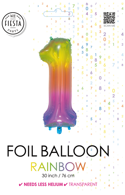 Folienballon Figur 1 Regenbogen Transparent 66cm