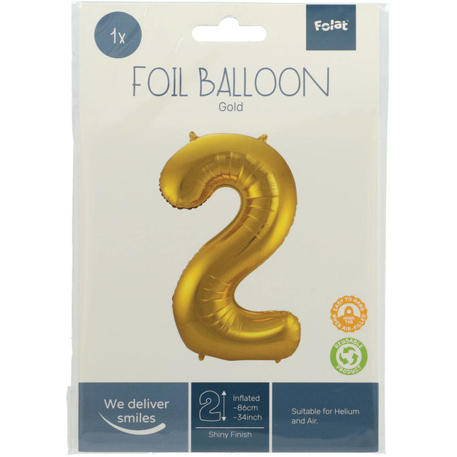 Folienballon Figur 2 Gold Metallic XL 86cm leer