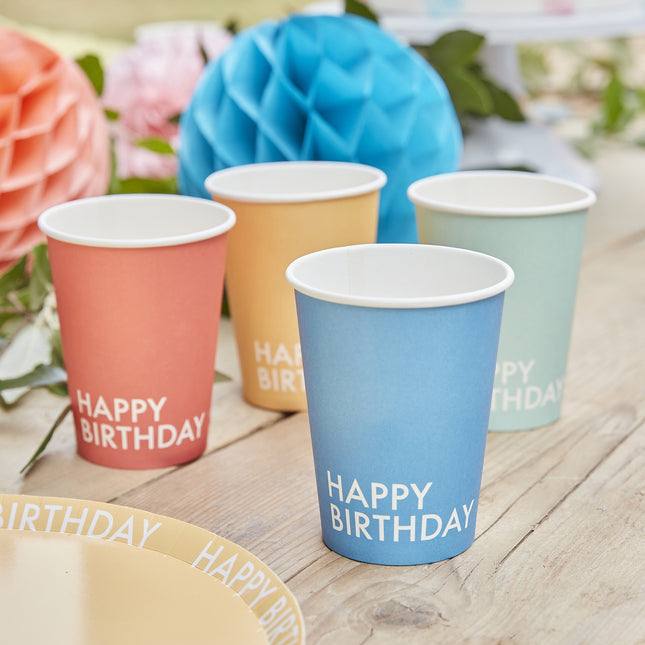 Bunte Happy Birthday Becher 266ml 8 Stück