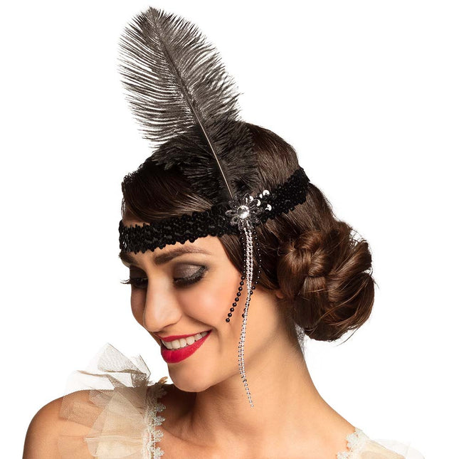 Schwarzes Stirnband Flapper Feather