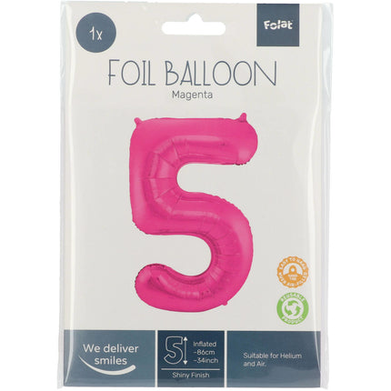 Folienballon Figur 5 Fuchsia Metallic XL 86cm leer