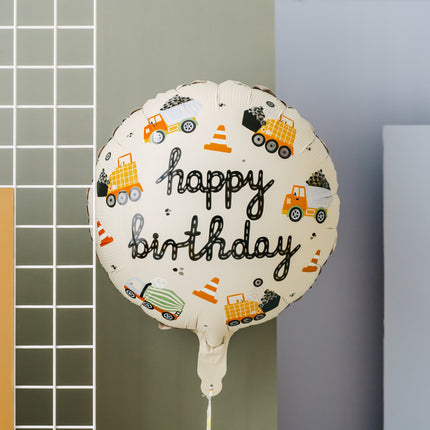 Happy Birthday Heliumballon Baufahrzeuge Leer 45cm