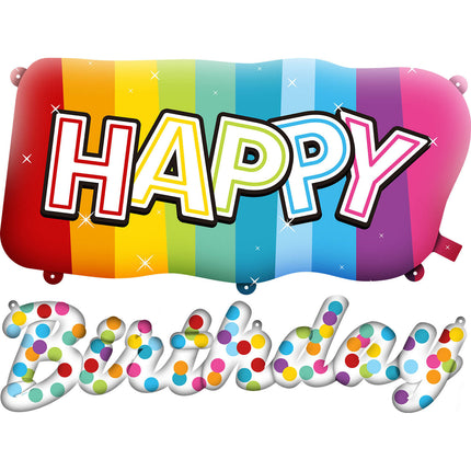 Happy Birthday Folienballons Set Regenbogen Konfetti 2tlg.