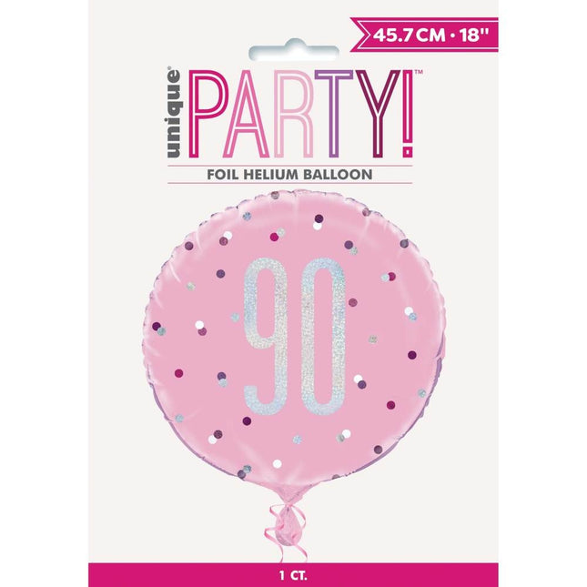 Helium Ballon 90 Jahre Rosa 45cm leer