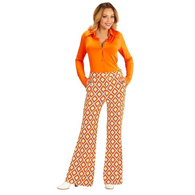 Disco 70S Hose Orange Damen Kariert