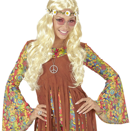 Hippie 60S Perücke Blond mit geblümtem Haarband