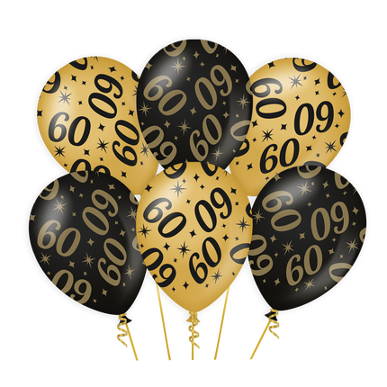 Ballons 60 Jahre Gold Schwarz 30cm 6 Stk.