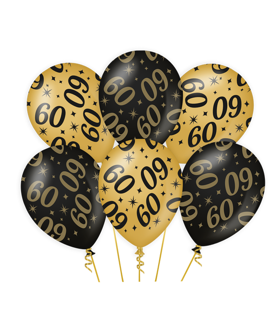 Ballons 60 Jahre Gold Schwarz 30cm 6Stk