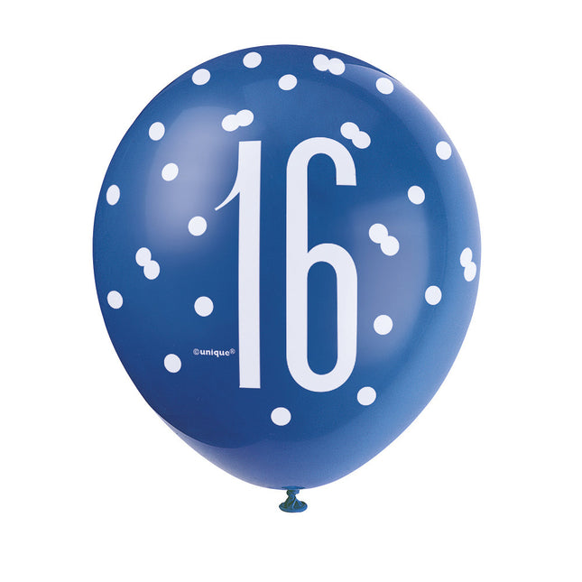 Ballons 16 Jahre Dots Blau 30cm 6Stk