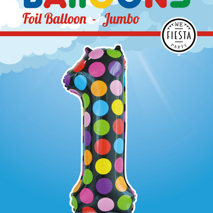 Folienballon Nummer 1 Dots XL 86cm leer