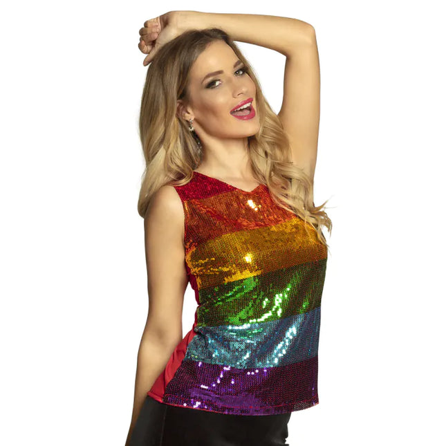 Regenbogen Flapper Top Pailletten