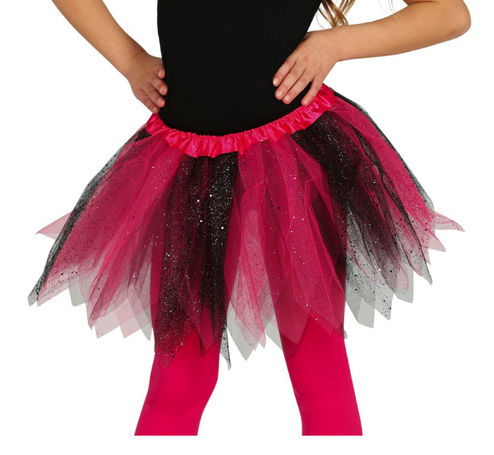 Tutu Glitzer Schwarz Rosa Kind 31cm