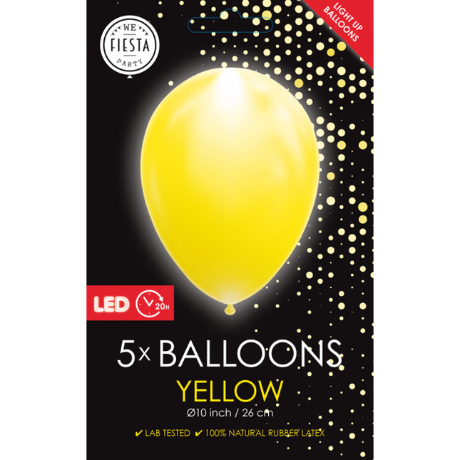 Gelbe LED-Ballons 26cm 5Stück