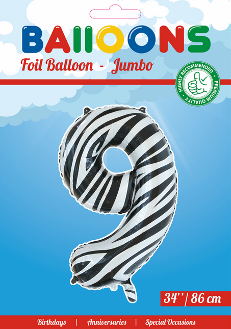 Folienballon Figur 9 Zebra XL 86cm leer