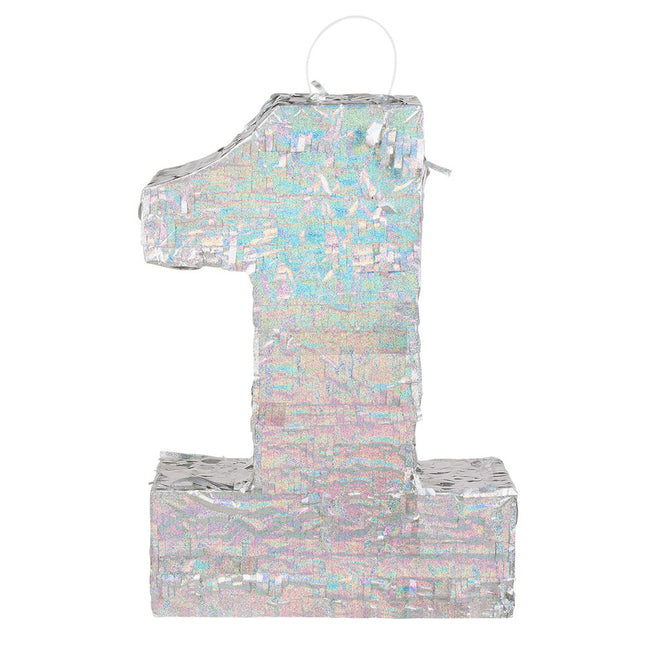 Silberne Pinata 1 Jahr Holographisch 40cm