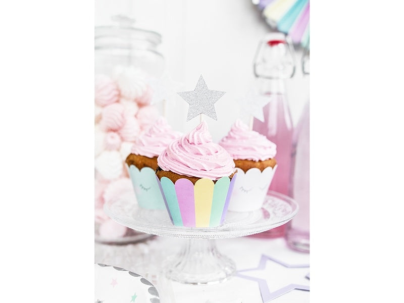 Cupcake Toppers Stern Silber 6 Stk.