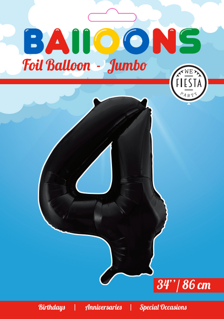 Folienballon Figur 4 Schwarz XL 86cm leer