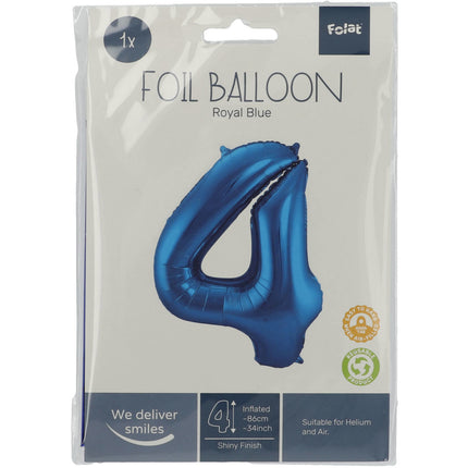 Folienballon Figur 4 Blau Metallic XL 86cm Leer