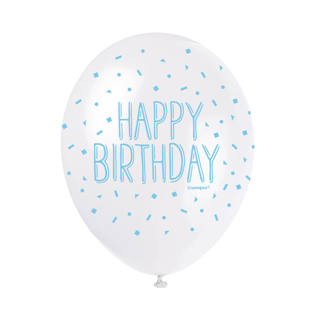 Luftballons Happy Birthday Konfetti Blau 30cm 5Stück