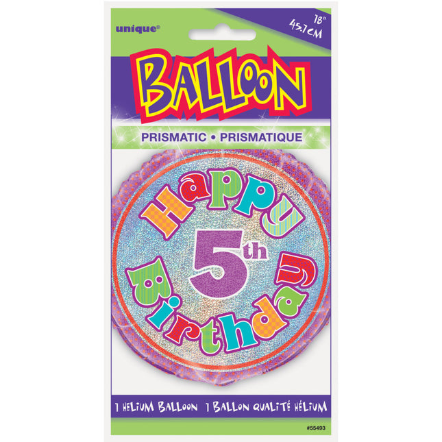 Heliumballon 5 Jahre Glitter 45cm leer