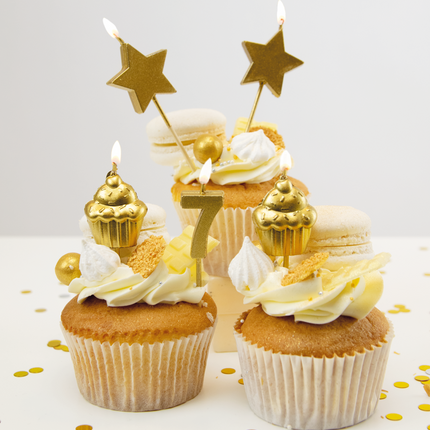 Kerzen 7 Jahre Cupcake Gold 17,5cm