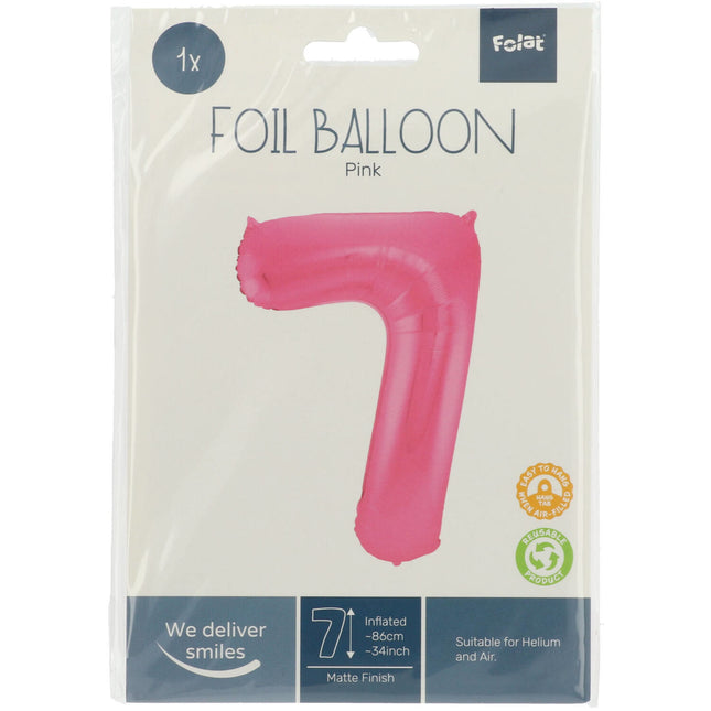 Folienballon Figur 7 Matt Rosa XL 86cm leer