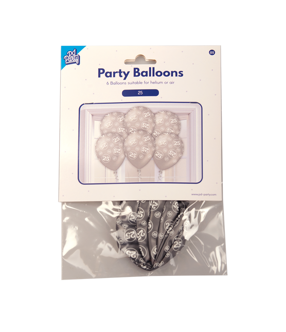 Ballons 25 Jahre Silber 30cm 6Stk