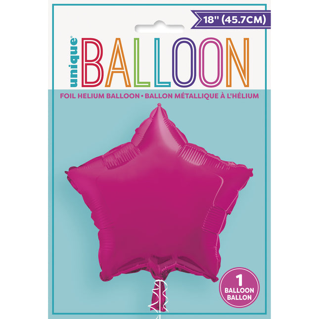 Heliumballon Stern Fuschia Leer 45cm