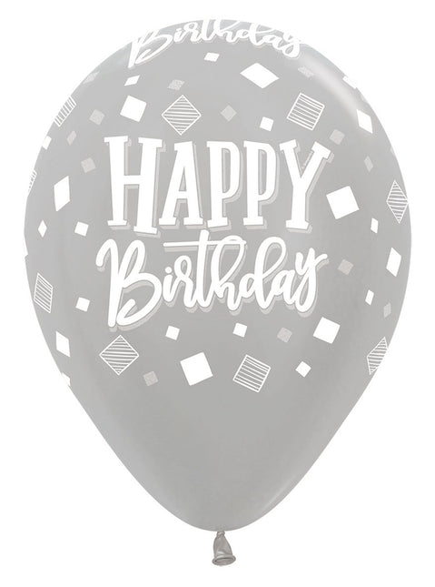 Ballons Happy Birthday Squares Metallic Mix 30cm 25Stk