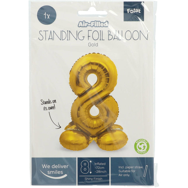 Folienballon Figur 8 Gold mit Ständer 72cm