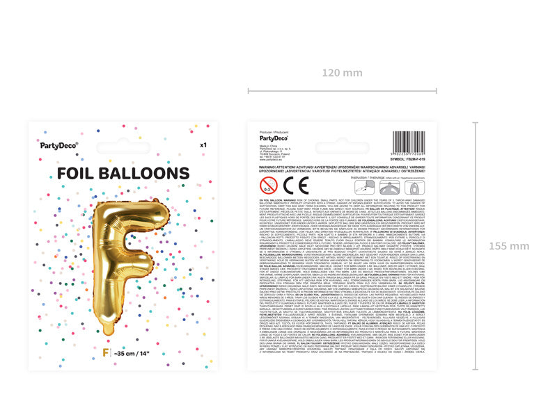 Folienballon Buchstabe F Gold Leer 35cm