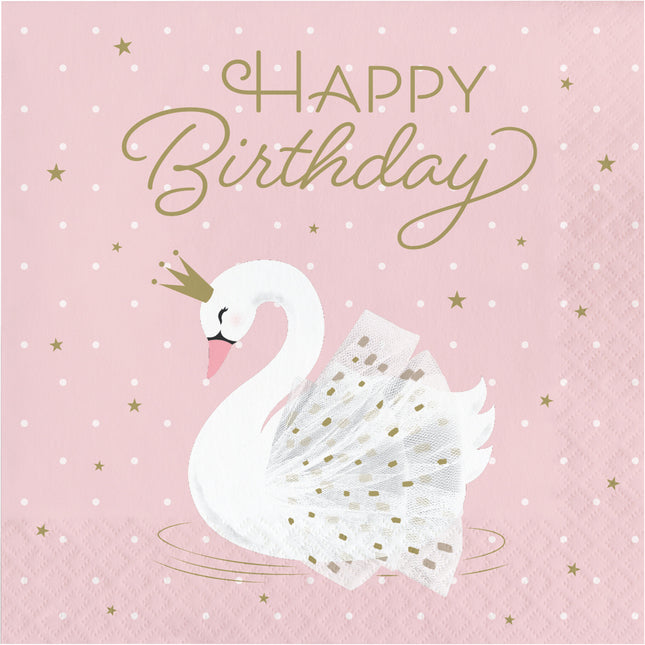 Happy Birthday Servietten Schwan 33cm 16Stück