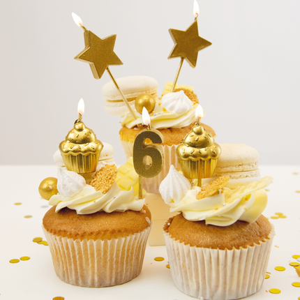 Kerzen 6 Jahre Cupcake Gold 17,5cm