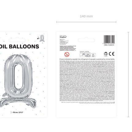 Folienballon Figur 0 Silber Standard Leer 70cm