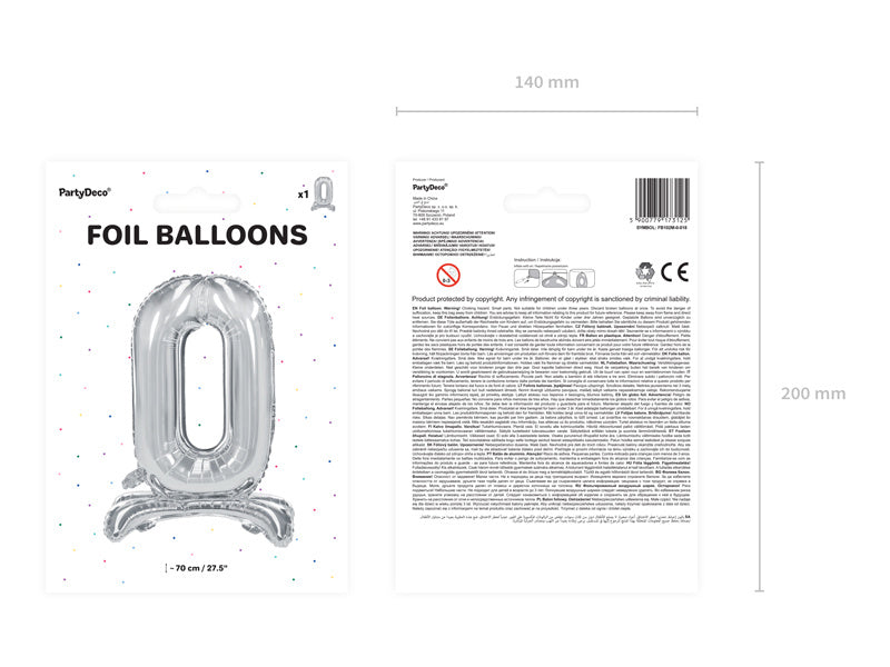 Folienballon Figur 0 Silber Standard Leer 70cm