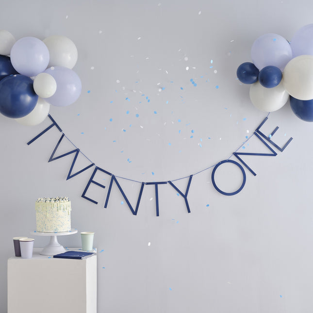 Blaue Girlande 21 Jahre mit Luftballons 1,5m