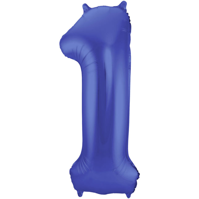 Folienballon Figur 1 Matt Blau XL 86cm leer