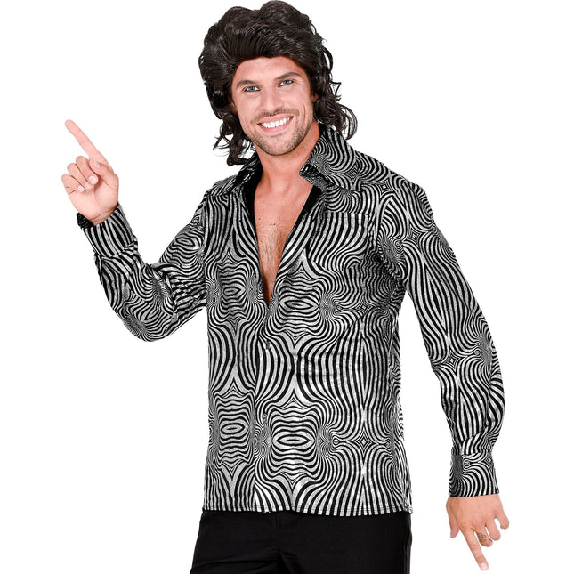 Disco 70S Bluse Schwarz Silber Männer