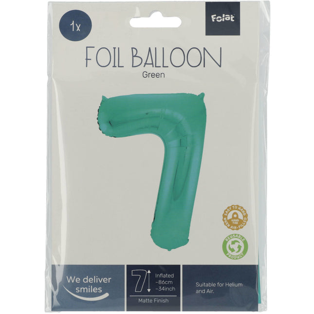 Folienballon Figur 7 Matt Grün XL 86cm leer