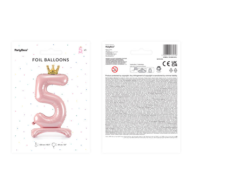 Folienballon Figur 5 Hellrosa Standard Leer 84cm