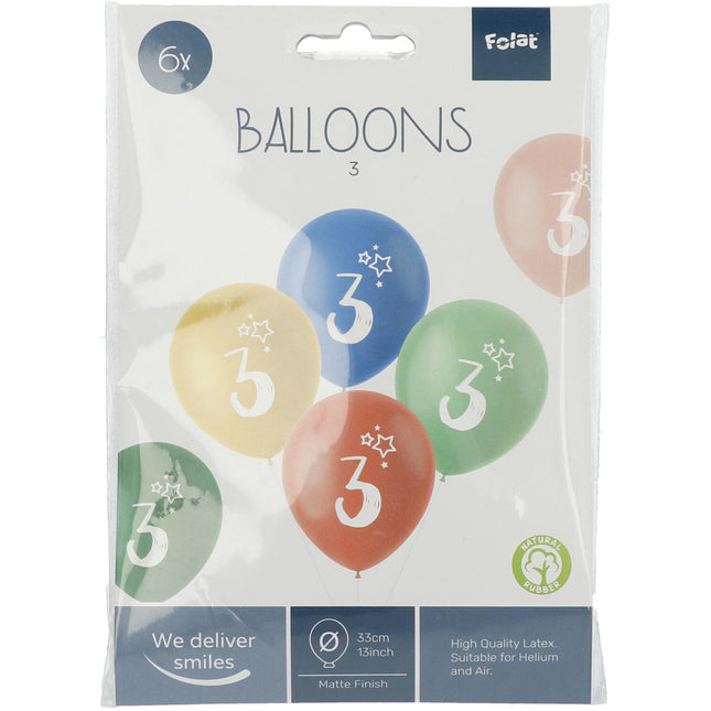 Ballons 3 Jahre Bunt 33cm 6Stk