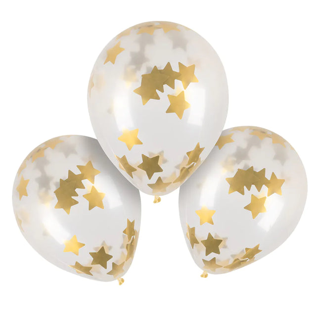 Transparente Konfetti-Ballons Gold Sterne 5 Stk.