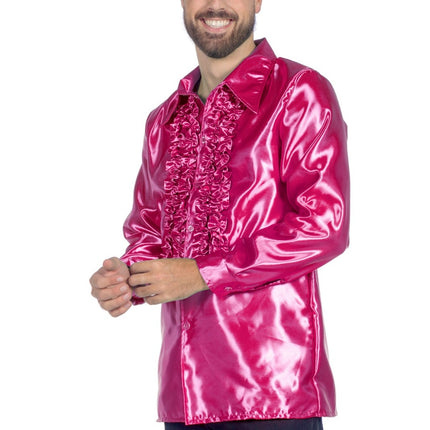 Disco Bluse Rüschen Fuchsia