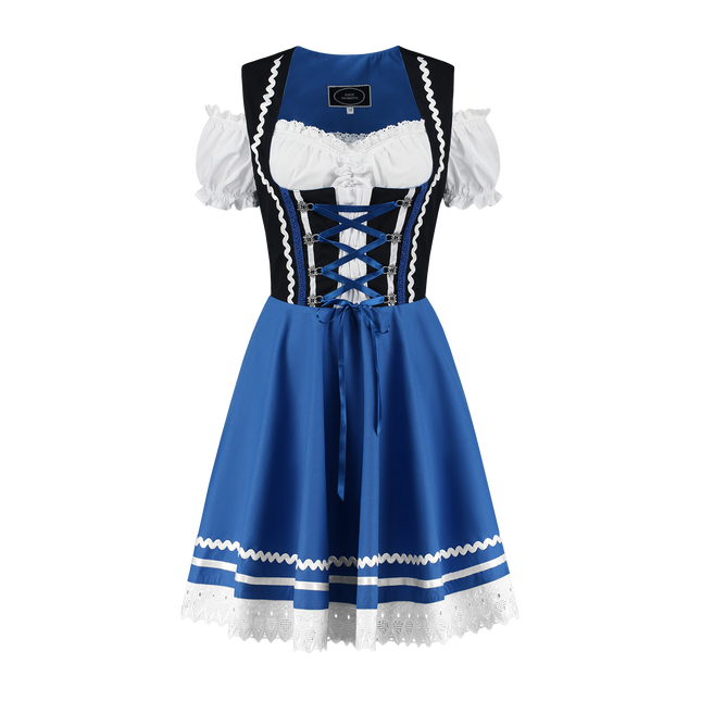 Oktoberfest Dirndl Kleid Oktoberfest Blau Weiß Damen 2 Stück