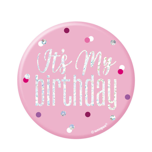 Button It's My Birthday Rosa 7,6cm