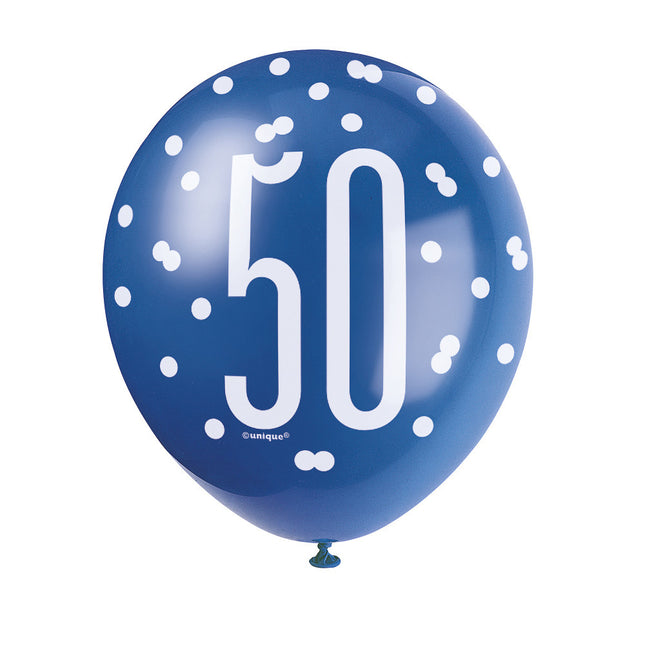 Ballons 50 Jahre Dots Blau 30cm 6Stück