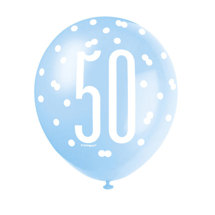 Ballons 50 Jahre Dots Blau 30cm 6Stück