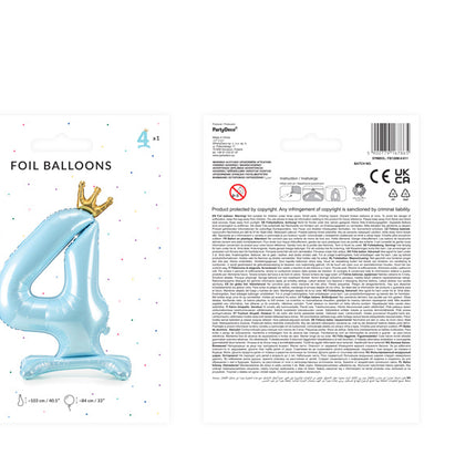 Folienballon Figur 4 Hellblau Standard Leer 84cm