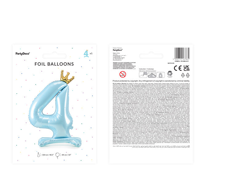 Folienballon Figur 4 Hellblau Standard Leer 84cm